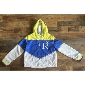 KC Royals WIndbreaker Adult Medium Hooded 1/4 Zip Drawstring Pockets Lightweight